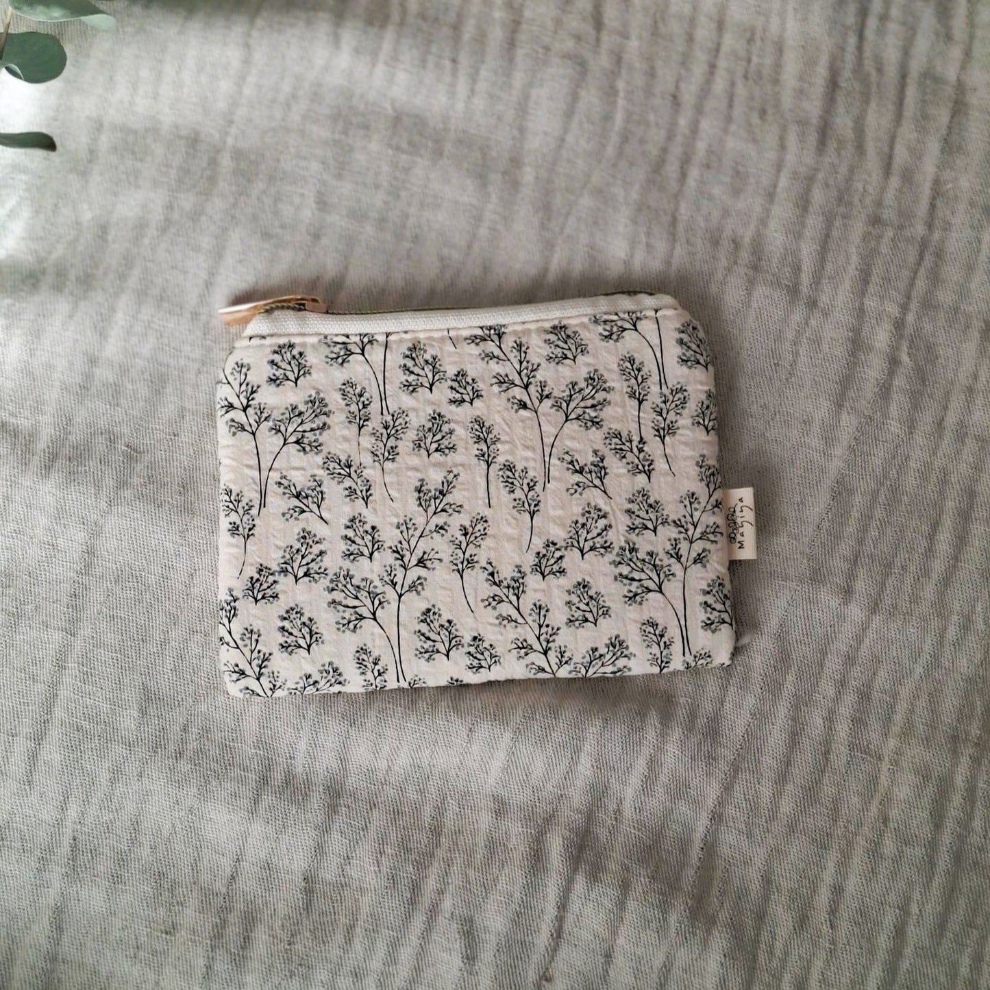 Monedero Seersucker Floral Vintage de algodón con cremallera y forro impermeable