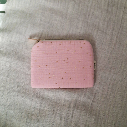 Mini Rosa con Topos Dorados de algodón con cremallera y forro impermeable