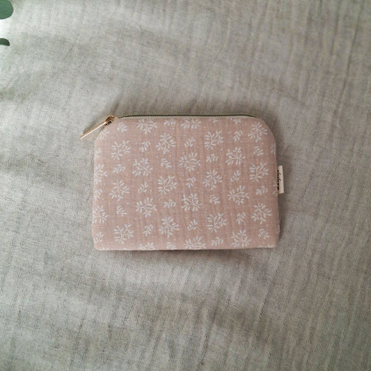 Monedero Beige Floral de algodón con cremallera y forro impermeable