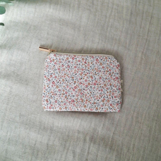 Monedero Flores Rosas de algodón con cremallera y forro impermeable