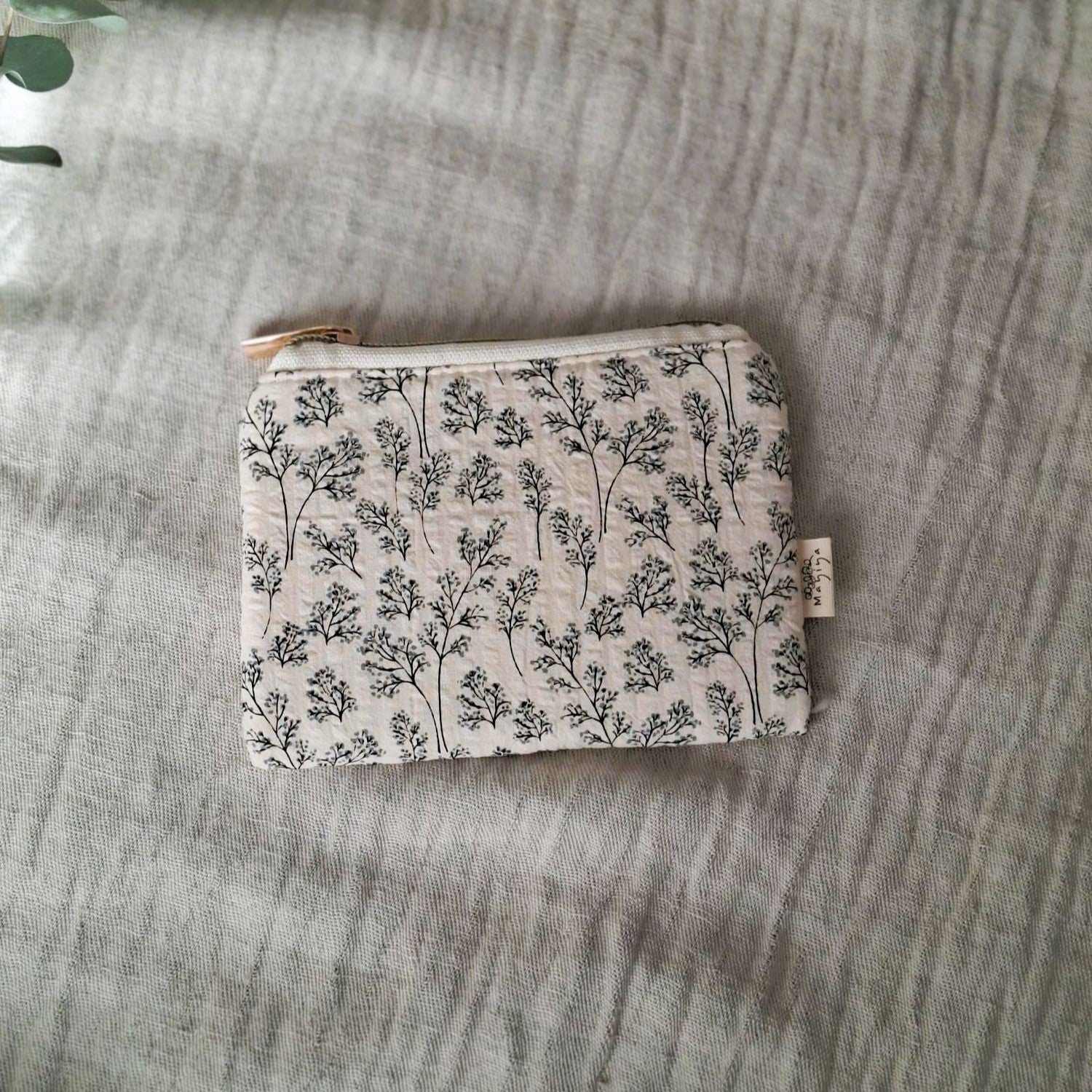 Monedero Seersucker Floral Vintage de algodón con cremallera y forro impermeable