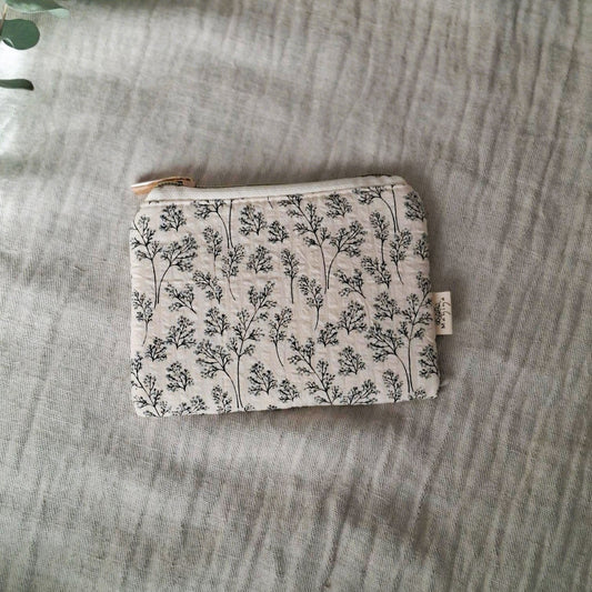 Monedero Seersucker Floral Vintage de algodón con cremallera y forro impermeable
