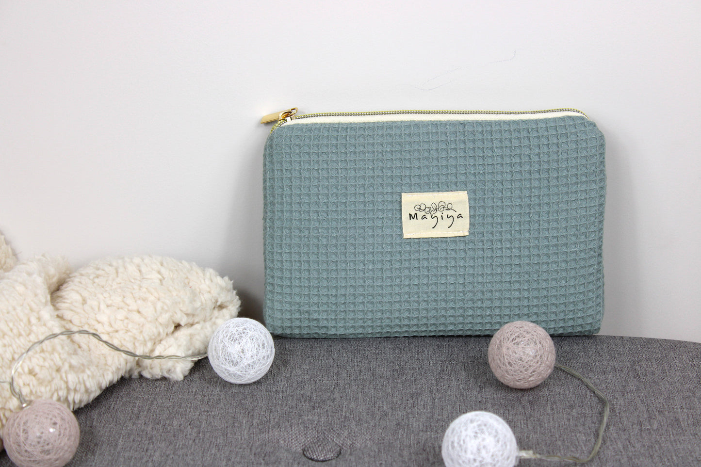 Bolsa de Aseo de Waffle Verde Empolvado