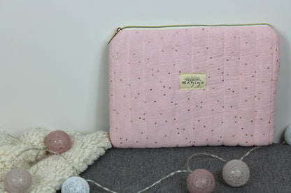 Bolsa de Aseo Rosa con Topos Dorados