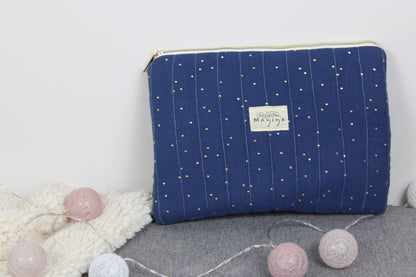 Bolsa de Aseo Azul Índigo con Topos Dorados