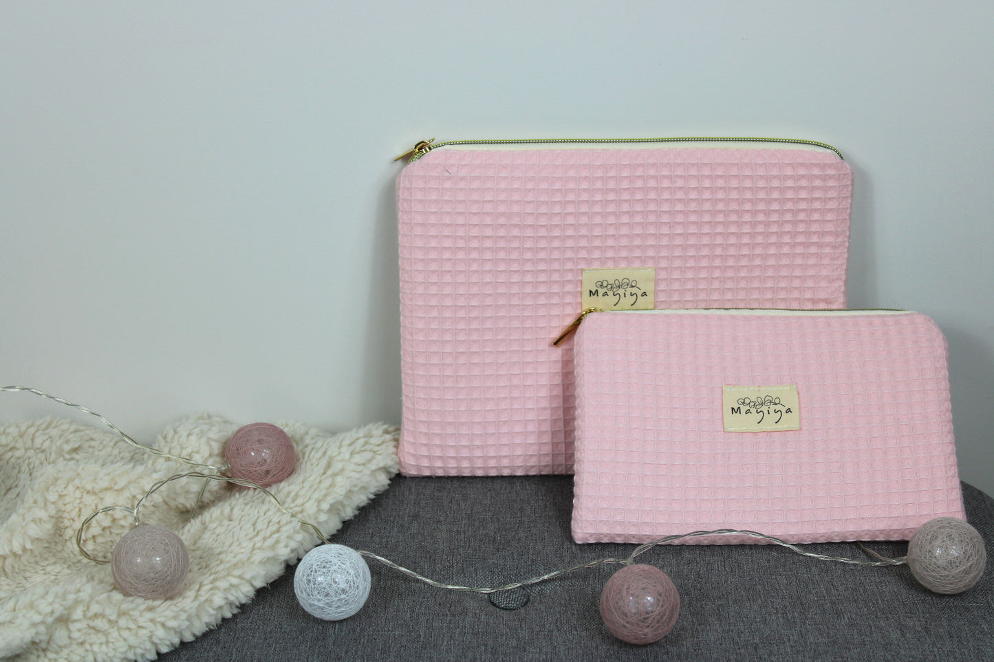 Bolsa de Aseo de Waffle Rosa Clarito