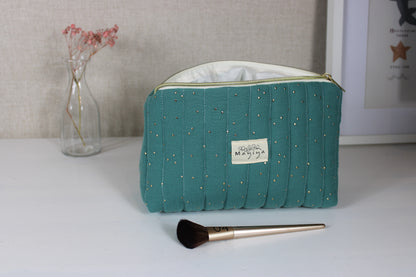 Neceser Tela Verde Eucalypto con Topos Dorados
