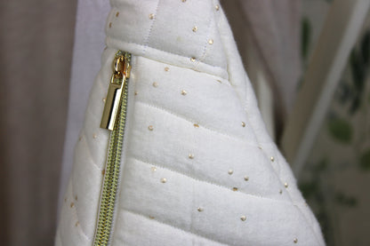 Riñonera de Tela Crudo con Topos Dorados