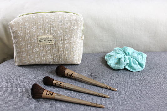 Neceser Tela Beige con Motivos Florales