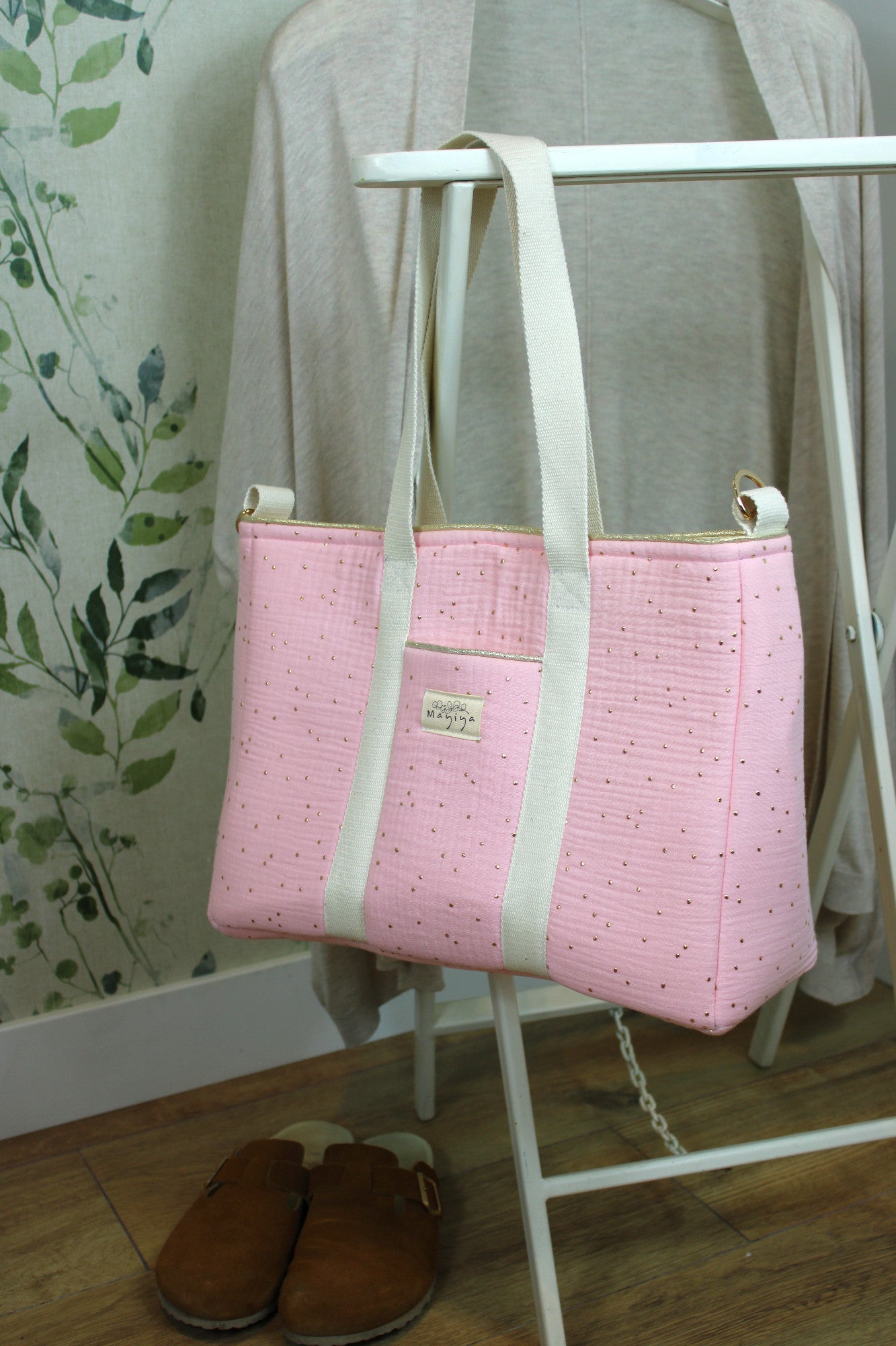 Bolso de Paseo Rosa Topos Dorados