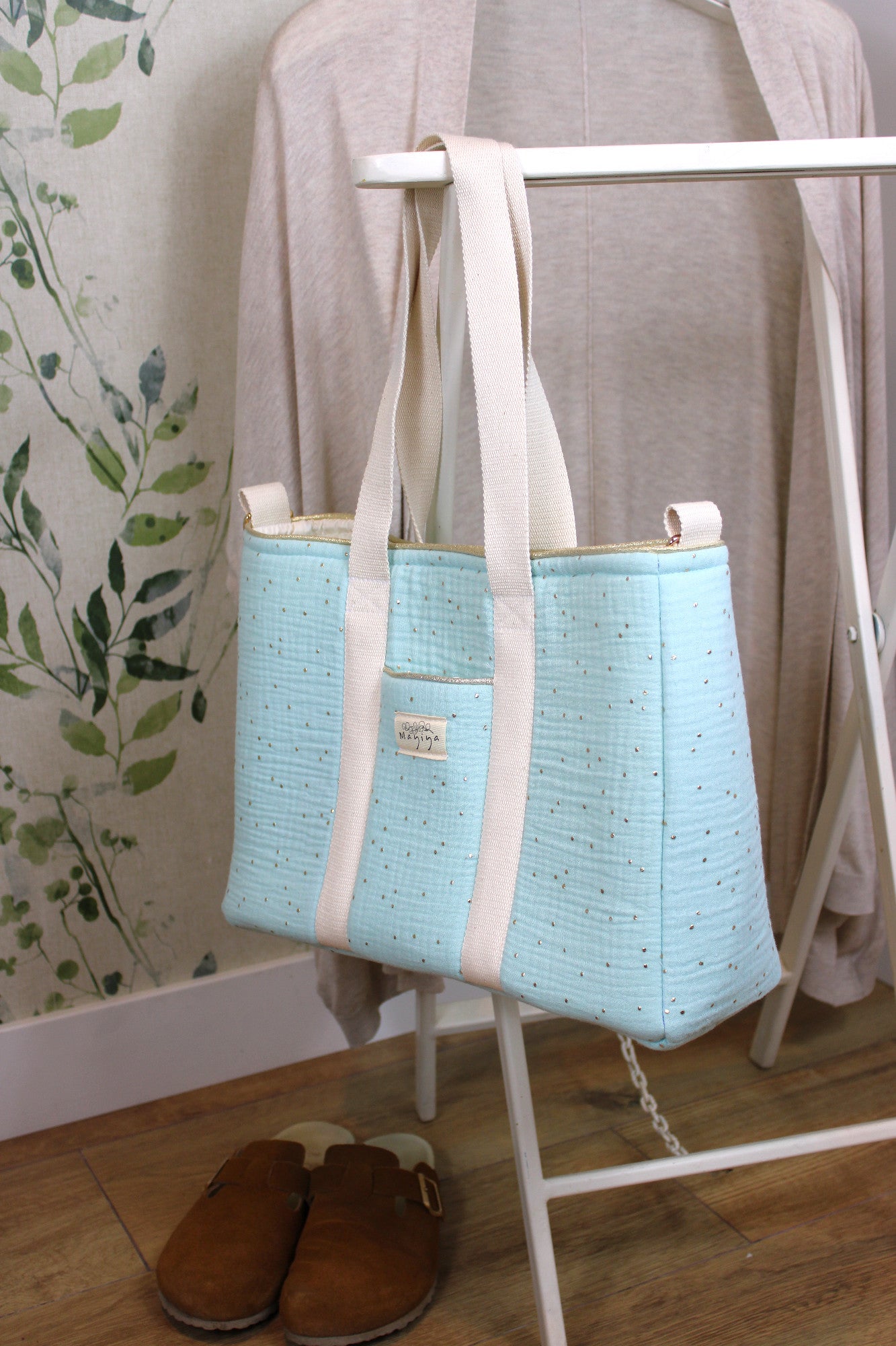 Bolso de Paseo Verde Menta Topos Dorados