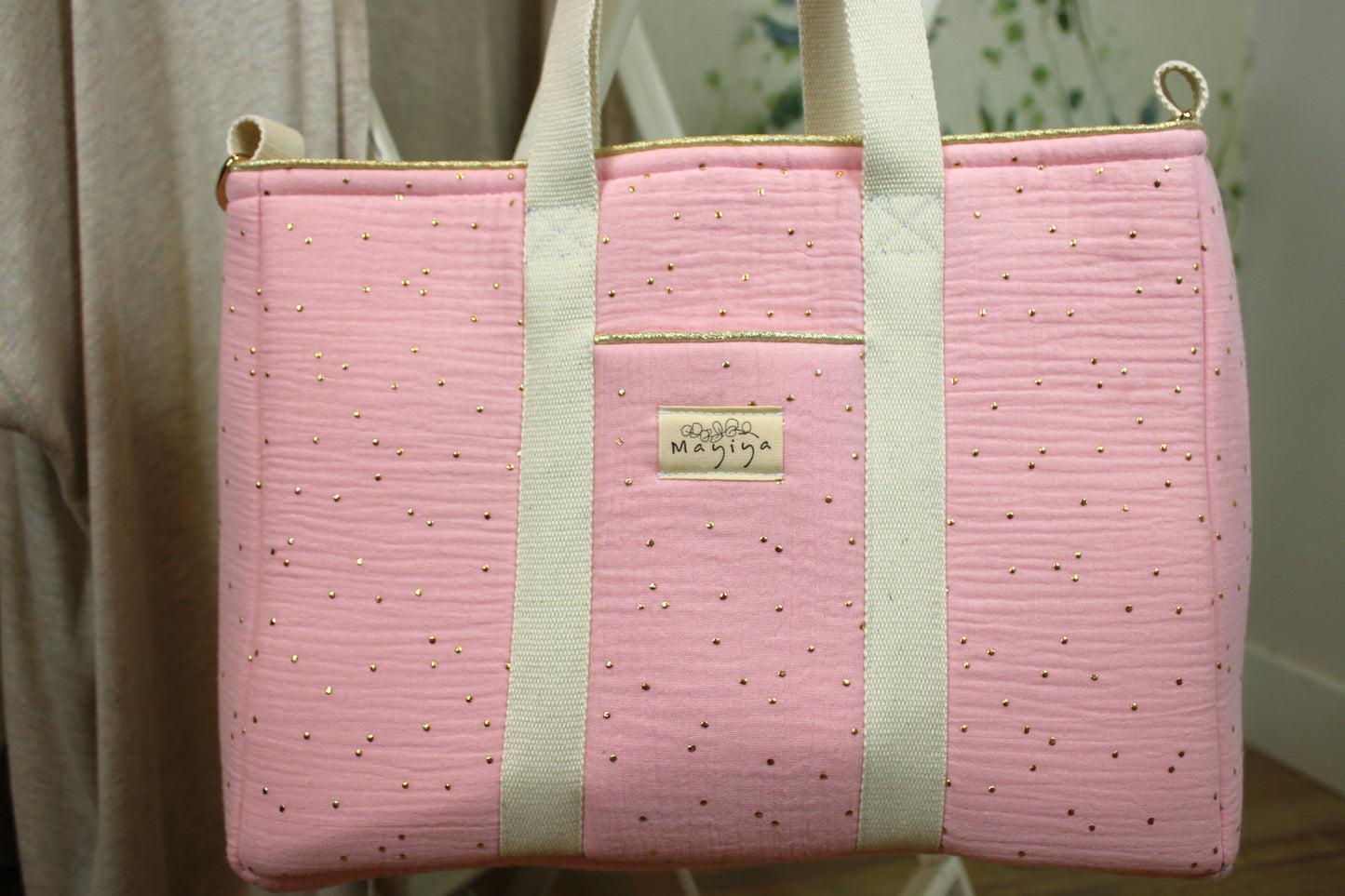 Bolso de Paseo Rosa Topos Dorados