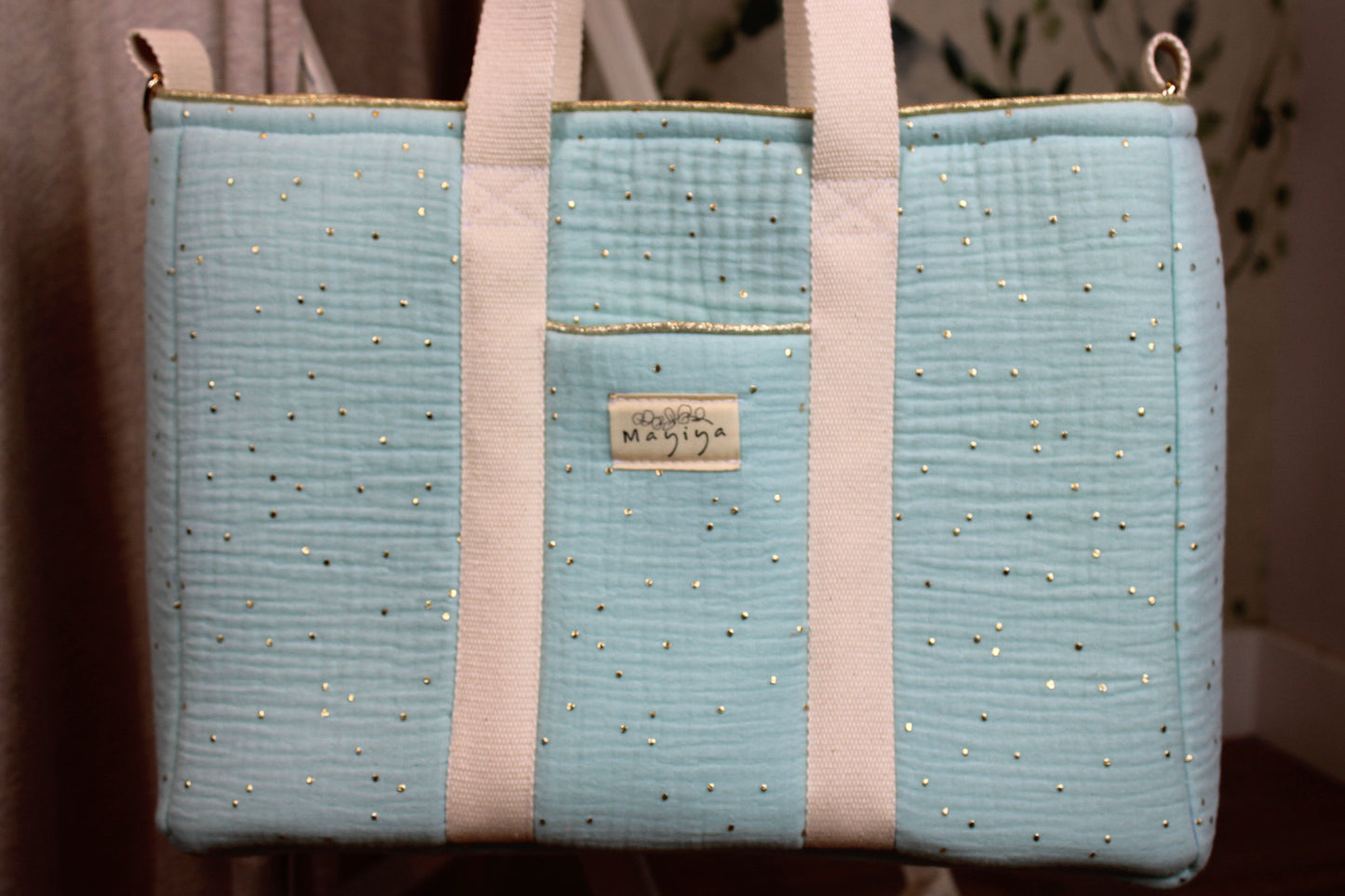 Bolso de Paseo Verde Menta Topos Dorados