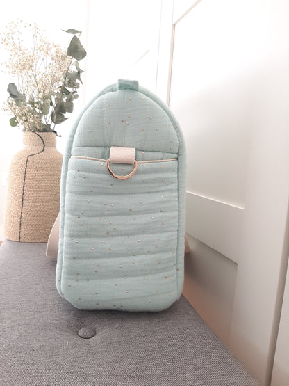 Bolsa de Maternidad Verde Menta con Topos Dorados