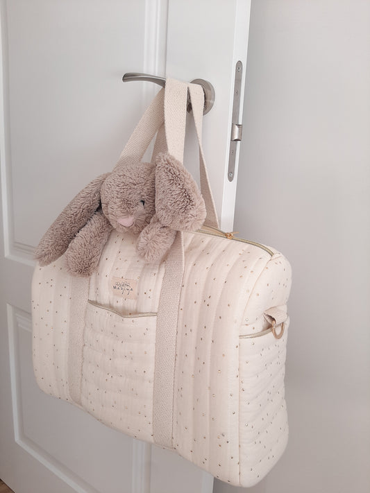 Bolsa de Maternidad Crudo Topos Dorados