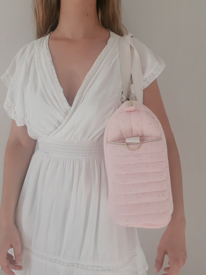 Bolsa de Maternidad Rosa con Topos Dorados