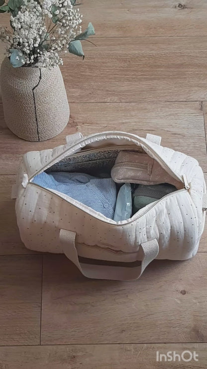 Bolsa de Maternidad Crudo Topos Dorados
